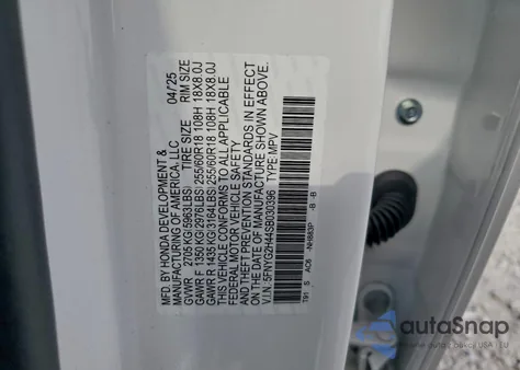 2025 Honda Pilot Exl from USA, damaged, VIN 5FNYG2H44SB030396